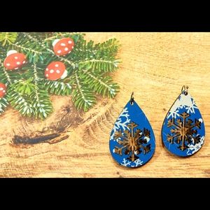 Snowflake Winter Christmas Wood Earrings